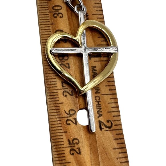 Abstract Heart Cross Two Tone Necklace Gold Plating 925 Italy Chain - Picture 6 of 9